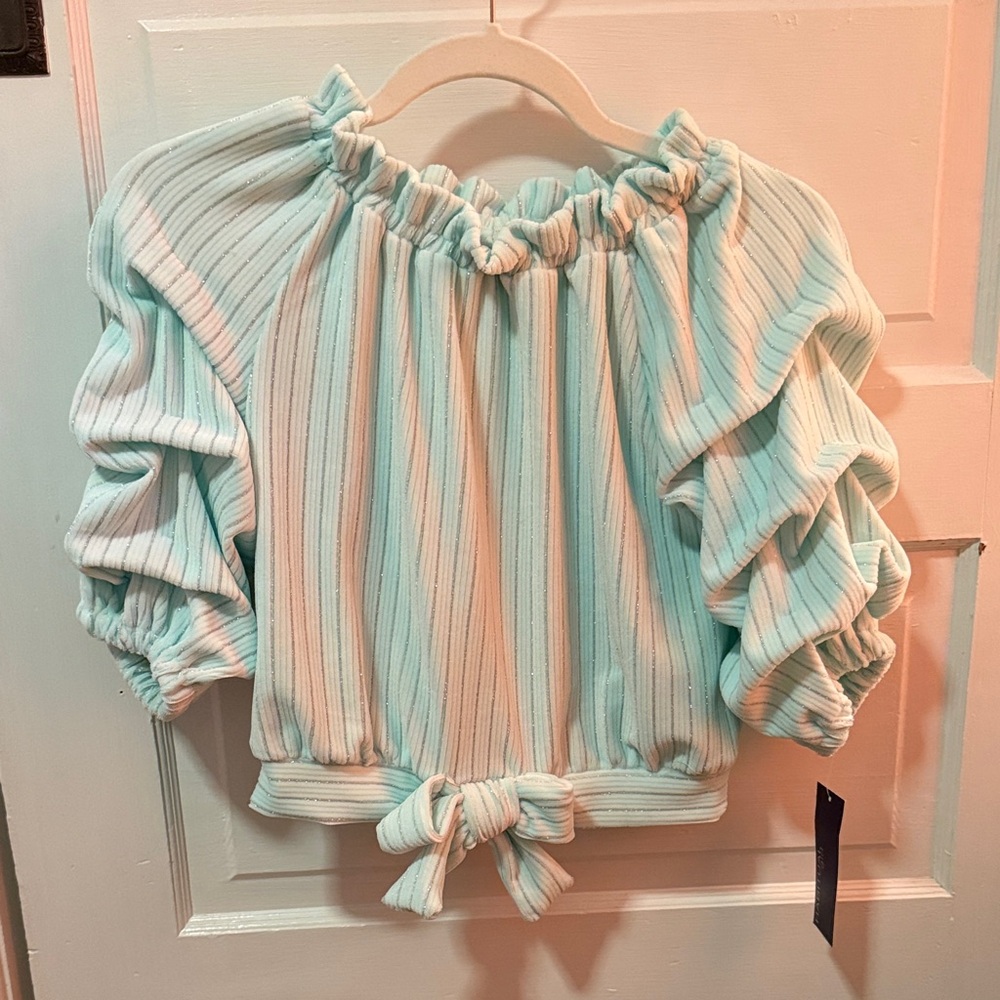 Habitual Aqua and White Ruffle Top